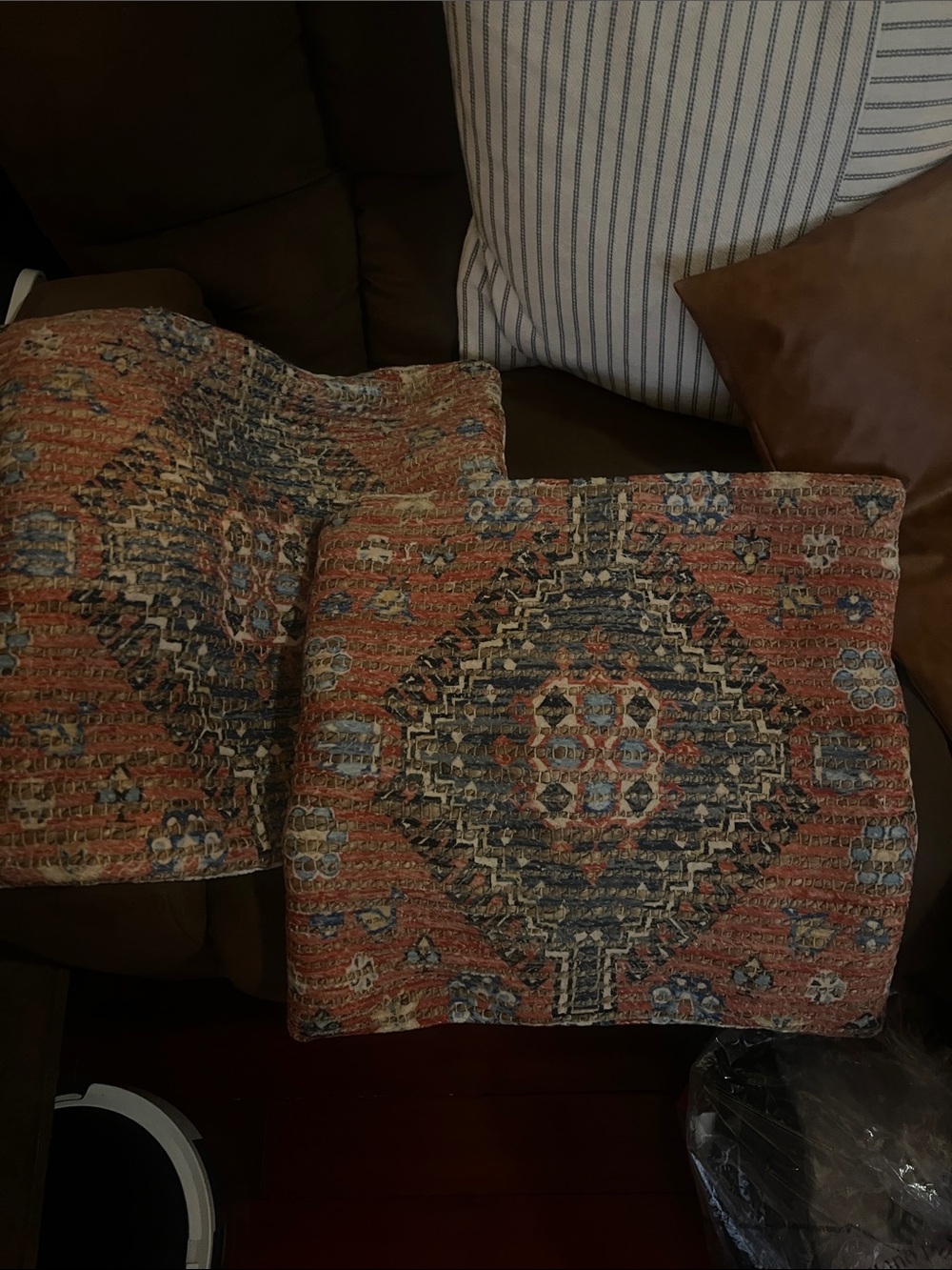 Handcrafted Red and Blue Geometric Throw Pillow Cover - Brand Unspecified